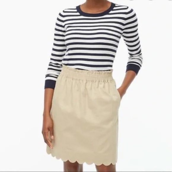 NWOT White Linen J.Crew Pull On Scalloped Edge Skirt with Pockets - Picture 2 of 4